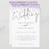 Budget Paarse Glitter Confetti Wedding Invite (Voorkant / Achterkant)