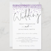 Budget Paarse Glitter Confetti Wedding Invite (Voorkant)