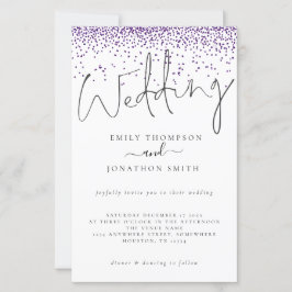 Budget Paarse Glitter Confetti Wedding Invite