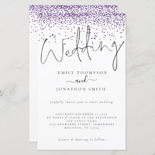 Budget Paarse Glitter Confetti Wedding Invite