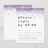 Budget Paarse Glitter Confetti Wedding RSVP (Voorkant / Achterkant)