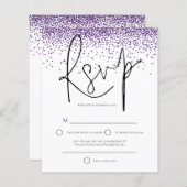 Budget Paarse Glitter Confetti Wedding RSVP (Voorkant / Achterkant)