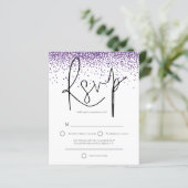 Budget Paarse Glitter Confetti Wedding RSVP (Staand voorkant)