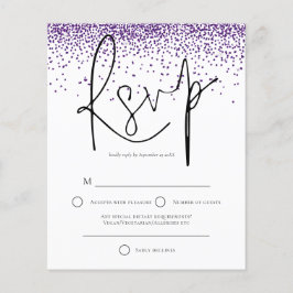Budget Paarse Glitter Confetti Wedding RSVP