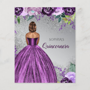 Budget Paarse Glitter Dress Quinceañera Uitnodigin