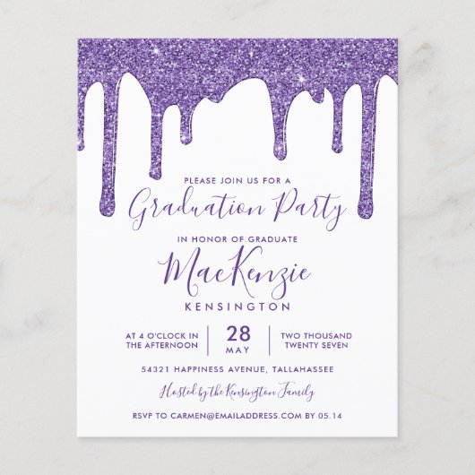 BUDGET Paarse Glitter Drift GraduPartij (Voorkant)