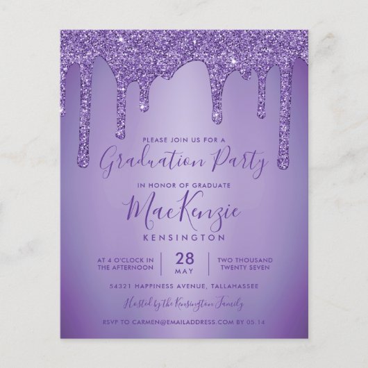 BUDGET Paarse Glitter Drips Afsluitingsfeestje (Voorkant)