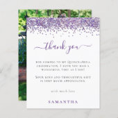 Budget Paarse Glitter Foto Quinceanera Dank u (Voorkant / Achterkant)