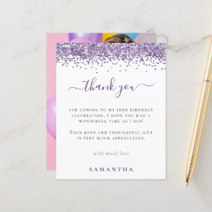 Budget Paarse Glitter Foto Sweet 16 Hartelijk dank