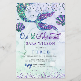 Budget Paarse Glitter Zeemeermin Verjaardagsuitnod