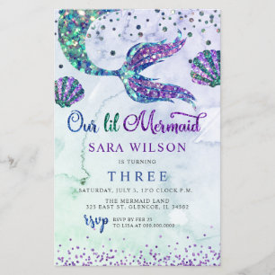 Budget Paarse Glitter Zeemeermin Verjaardagsuitnod