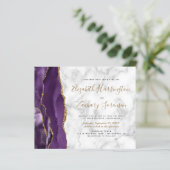 Budget Paarse Gold Agate Marble Wedding Uitnodigin (Staand voorkant)