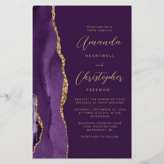 Budget Paarse Gold Agate Plum Wedding (Voorkant)