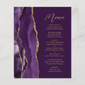 Budget Paarse Gold Agate Script Plum Wedding Menu (Voorkant)