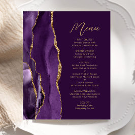 Budget Paarse Gold Agate Script Plum Wedding Menu