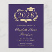 Budget Paarse Gold College Afstudeeraankondiging (Voorkant)