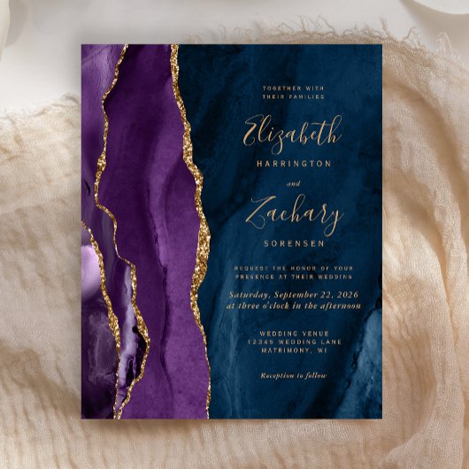 Budget Paarse Goud Marine Blauw Agaat Bruiloft Uit