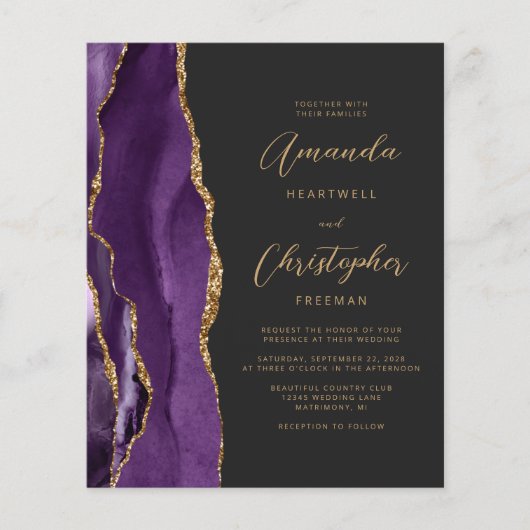 Budget Paarse Gouden Agaat Dark QR Code Huwelijk (Voorkant)