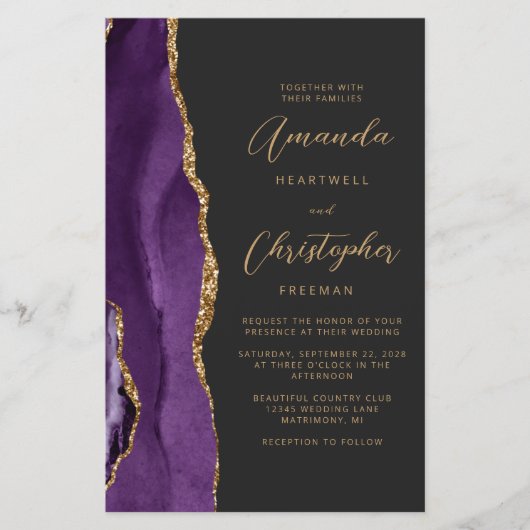 Budget Paarse Gouden Agaat Dark QR Code Huwelijk (Voorkant)