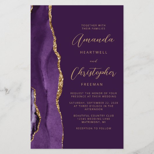 Budget Paarse Gouden Agaat Plum QR Code Huwelijk (Voorkant)