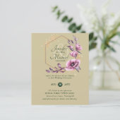 BUDGET Paarse Gouden Bloemen Bruiloftsinvitatiekaa (Staand voorkant)