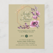 BUDGET Paarse Gouden Bloemen Bruiloftsinvitatiekaa (Voorkant)