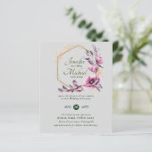 BUDGET Paarse Gouden Bloemen Bruiloftsinvitatiekaa (Staand voorkant)