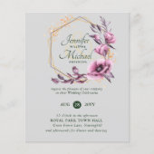 BUDGET Paarse Gouden Bloemen Bruiloftsinvitatiekaa (Voorkant)