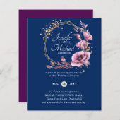 BUDGET Paarse Gouden Bloemige Trouw Uitnodigingen (Voorkant / Achterkant)