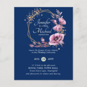 BUDGET Paarse Gouden Bloemige Trouw Uitnodigingen (Voorkant)