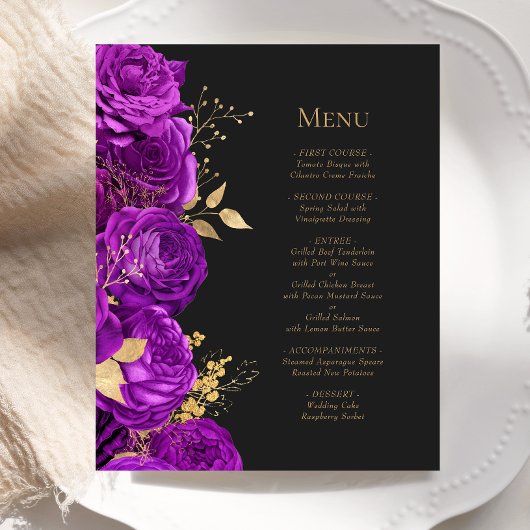 Budget Paarse Gouden Donkere Bloemen Trouwmenu