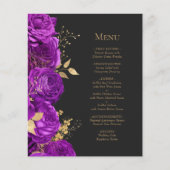 Budget Paarse Gouden Donkere Bloemen Trouwmenu (Voorkant)