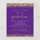 Budget Paarse Gouden Glitter 2024 Afstuderen Invit (Voorkant)