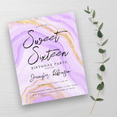 Budget Paarse Gouden Glitter Marmer Sweet 16 Invit