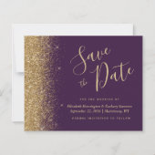 Budget Paarse Gouden Glitter Save the Date (Voorkant)