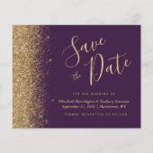 Budget Paarse Gouden Glitter Save the Date (Voorkant)