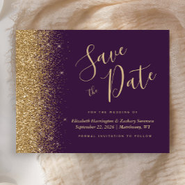Budget Paarse Gouden Glitter Save the Date