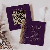 Budget Paarse Gouden Glitter Wedding QR Code RSVP Informatiekaartje