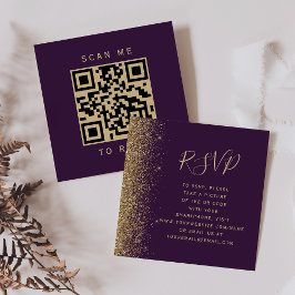 Budget Paarse Gouden Glitter Wedding QR Code RSVP Informatiekaartje