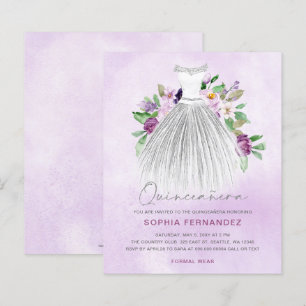 Budget Paarse gouden jurk Quinceañera Uitnodiging