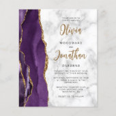 Budget Paarse goudmarmer Agate Wedding Invite (Voorkant)