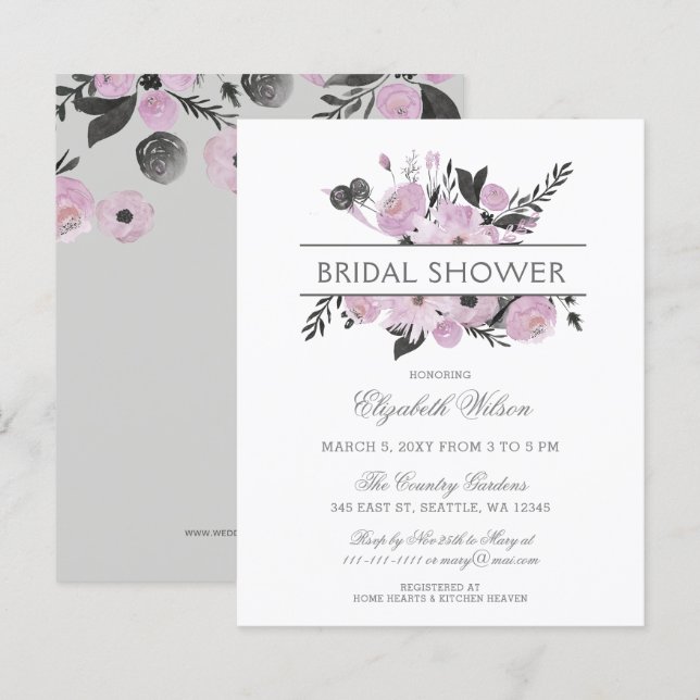 Budget Paarse Gray Floral Bridal Shower (Voorkant / Achterkant)