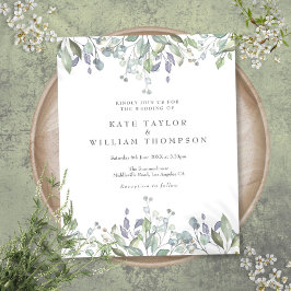 Budget paarse groene bloemen bruiloft uitnodiging