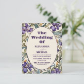 Budget Paarse iris art nouveau bruiloft uitnodigin (Staand voorkant)