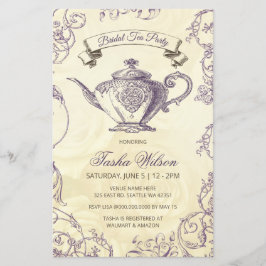 Budget Paarse Ivory Bridal Tea Uitnodiging