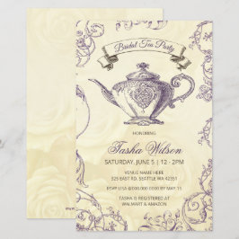 Budget Paarse Ivory Bridal Tea Uitnodiging