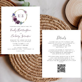 Budget Paarse Krans Monogram QR Code Huwelijk