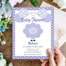 Budget Paarse Lamb Cute Baby shower Uitnodiging