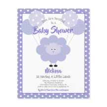 Budget Paarse Lamb Cute Baby shower Uitnodiging