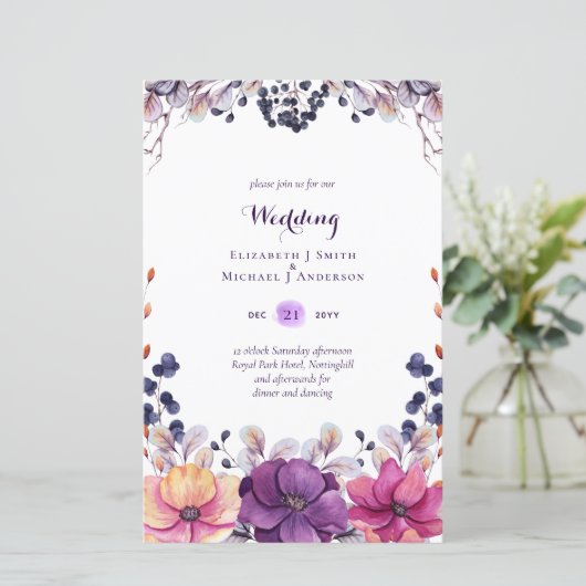 BUDGET Paarse Lavendel Bladeren Trouw Uitnodiginge (Staand voorkant)